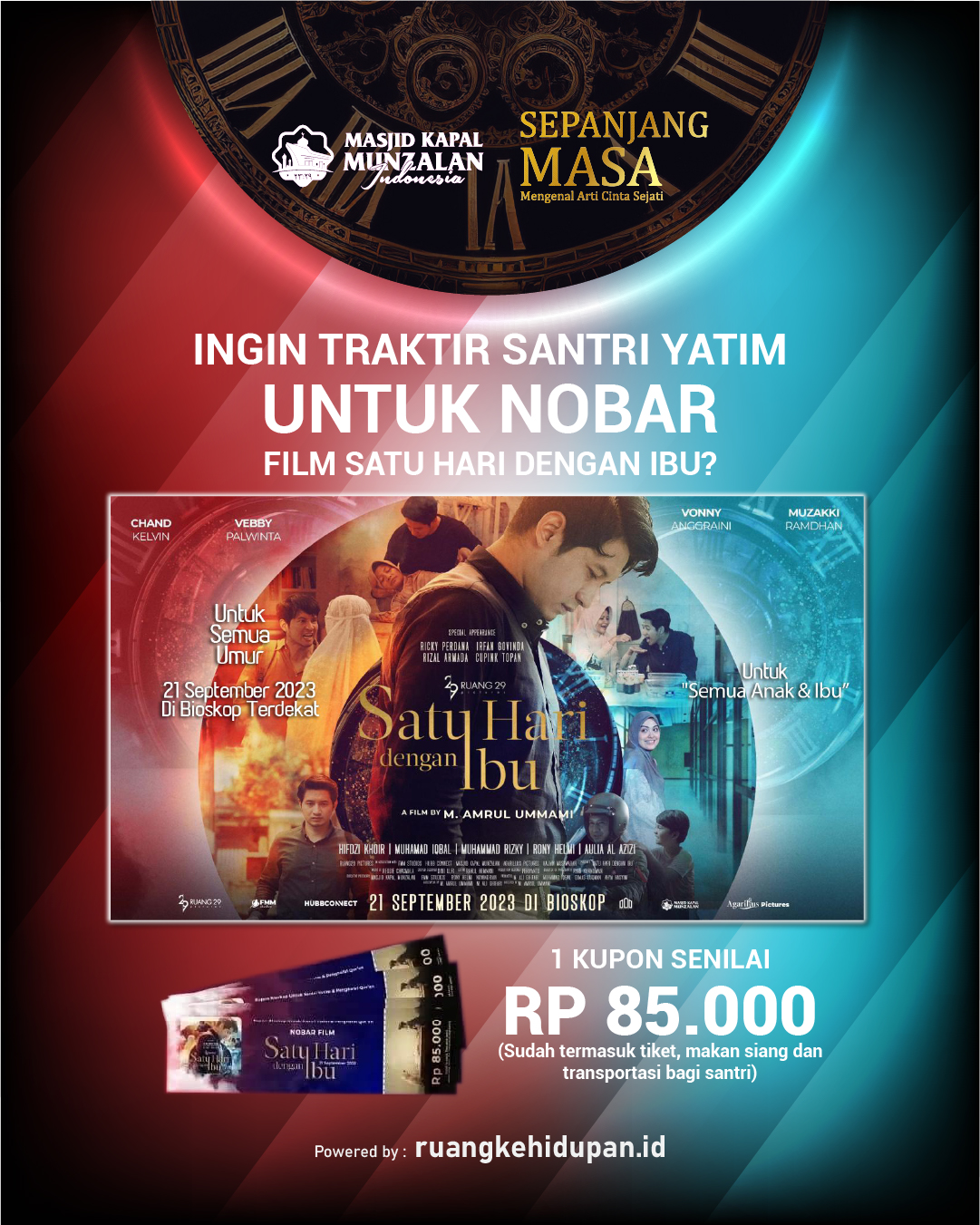 Traktir Santri Yatim Untuk Nobar Film Satu Hari Dengan Ibu 